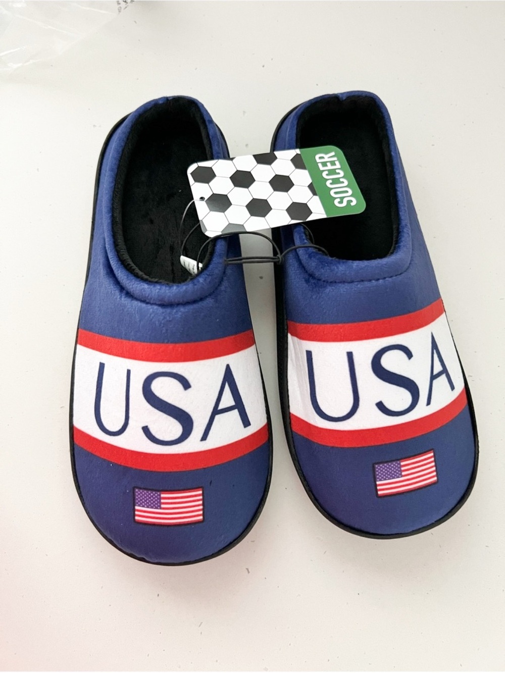 NWT USA Patriotic House Slippers | Men’s Size 7-8 | Navy Memory Foam